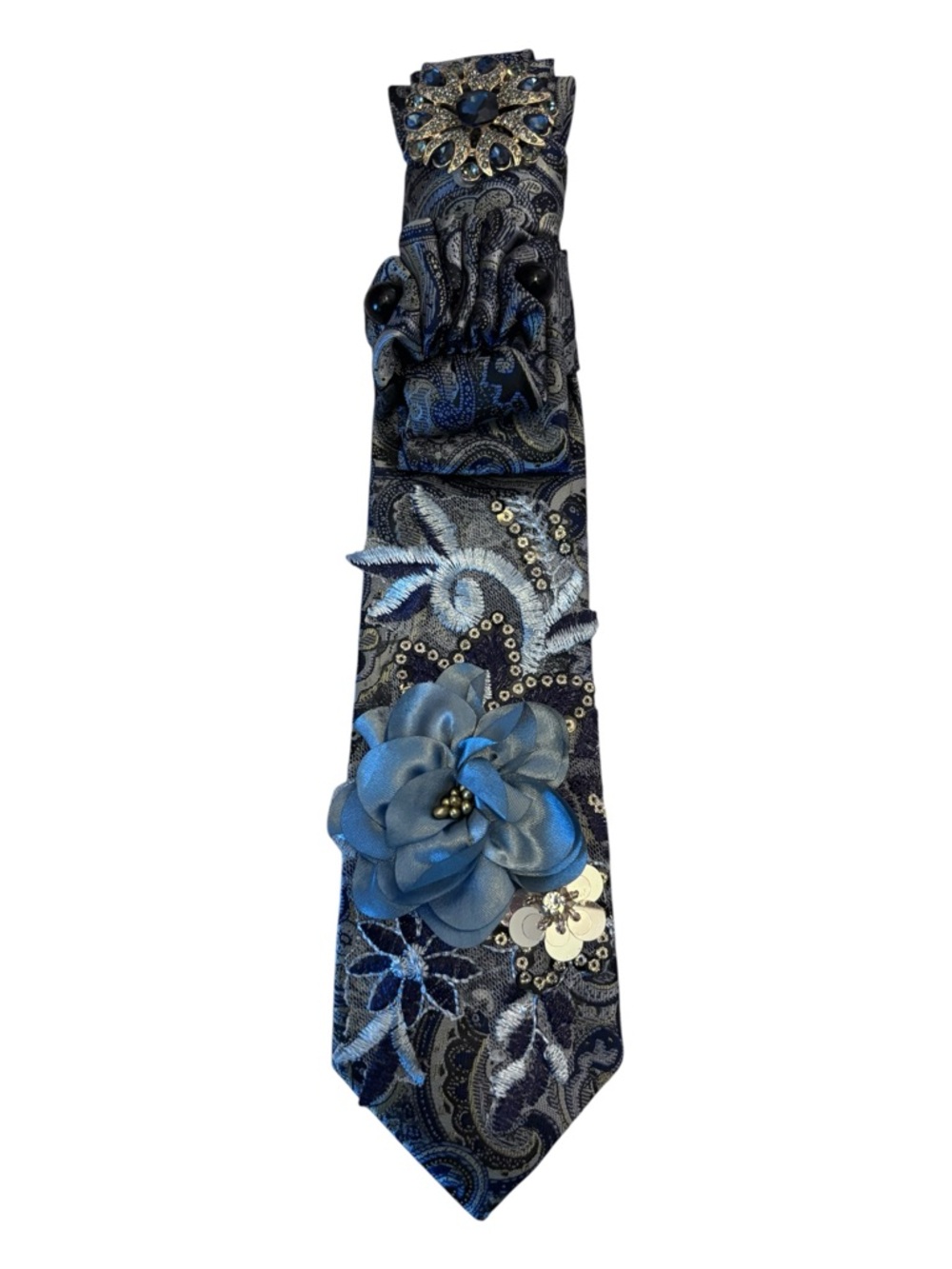 Blue Floral Embellished Scarf Wrap for Women